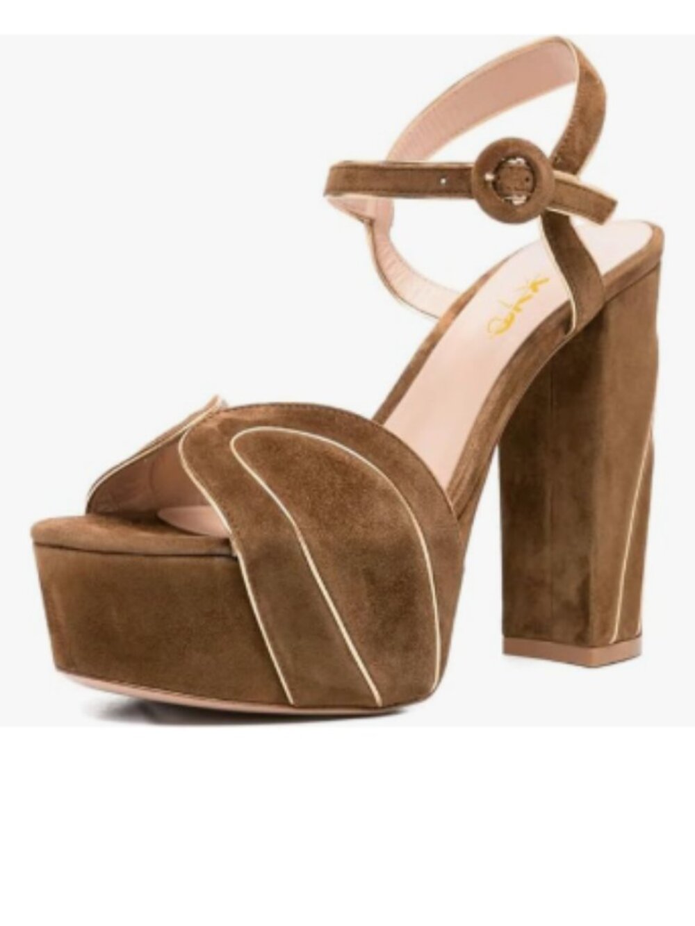 XYD Brown Retro Chunky Heel Platform Base Open Toe Buckle Ankle Strap Sandals